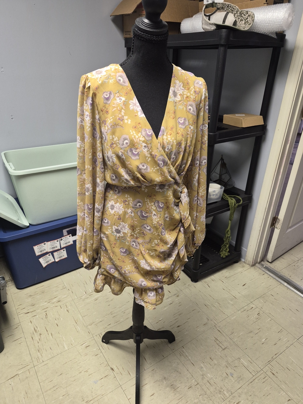Love Riche Mustard Yellow Floral Wrap Mini Dress